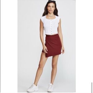Free People Burgundy Faux Wrap Mini Skirt